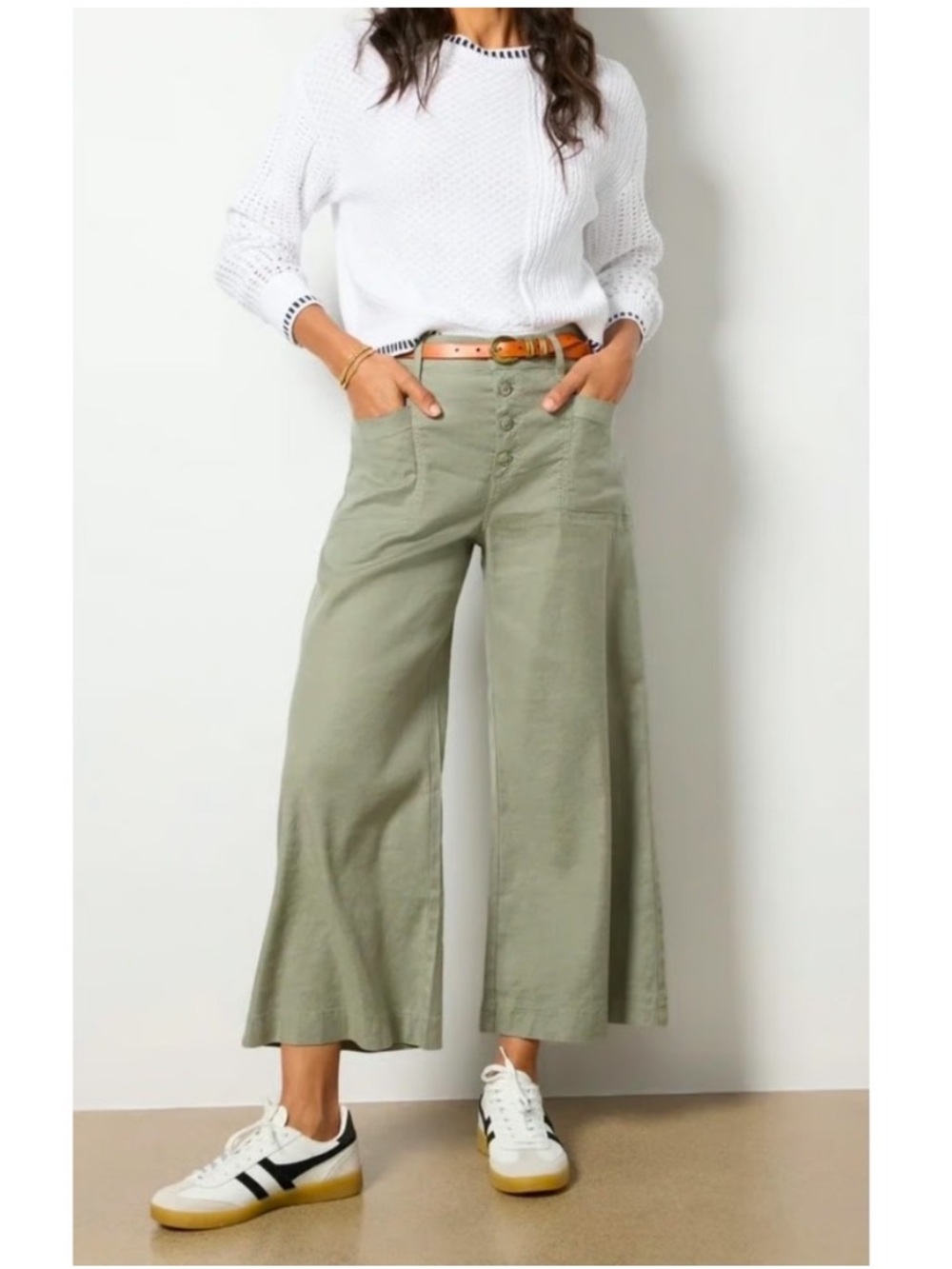 BOGO! EVEREVE Joelle Wide Leg Pant Linen/Lyocell Light Olive Size 30